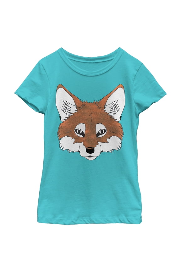 Girl's Lost Gods Fantastic Fox Face Graphic Tee Tahiti Blue Small