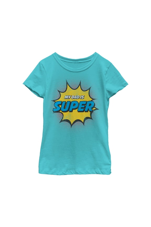 Girl's Lost Gods Father's Day Retro Comic Super Dad Graphic Tee Tahiti Blue Small