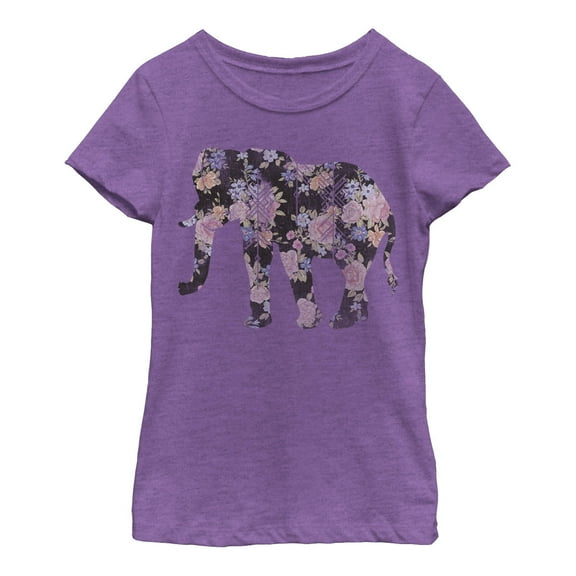 Girl's Lost Gods Floral Elephant Print  Graphic Tee Purple Berry Large