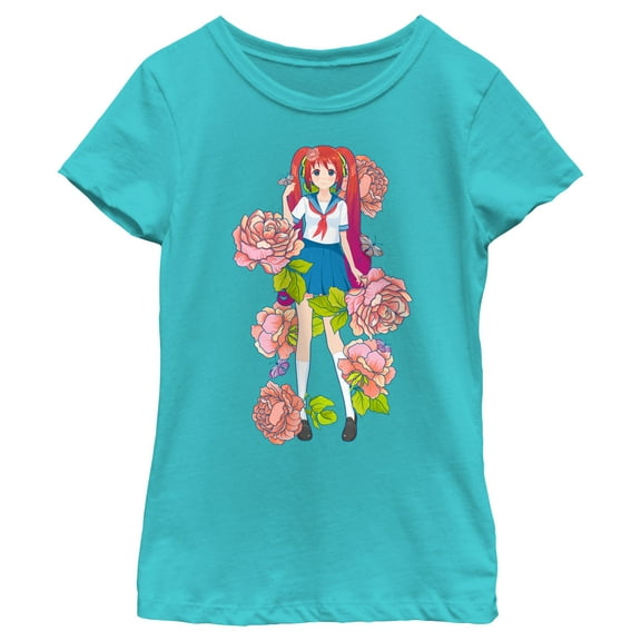 Girl's Lost Gods Floral Manga  Graphic T-Shirt