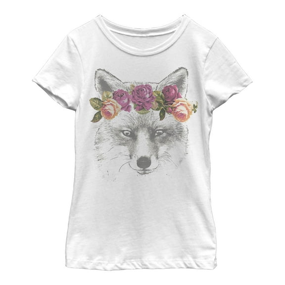 Girl's Lost Gods Flower Fox  Graphic Tee White Large