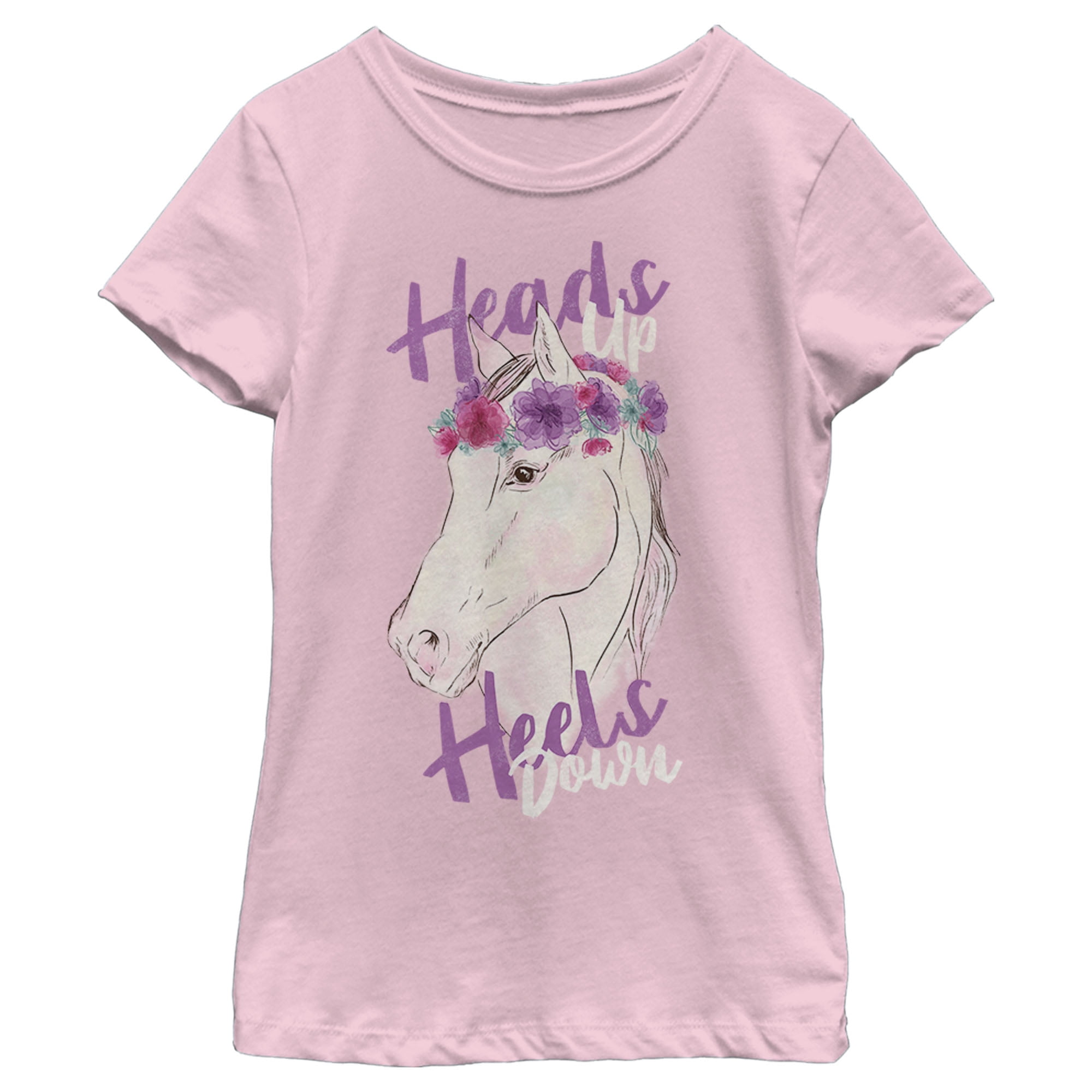 Girl's Lost Gods Flower Horse Heads Up Heels Down Motto Graphic Tee