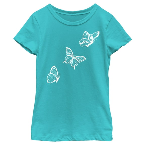Girl's Lost Gods Flying Butterfly Graphic Tee Tahiti Blue Medium