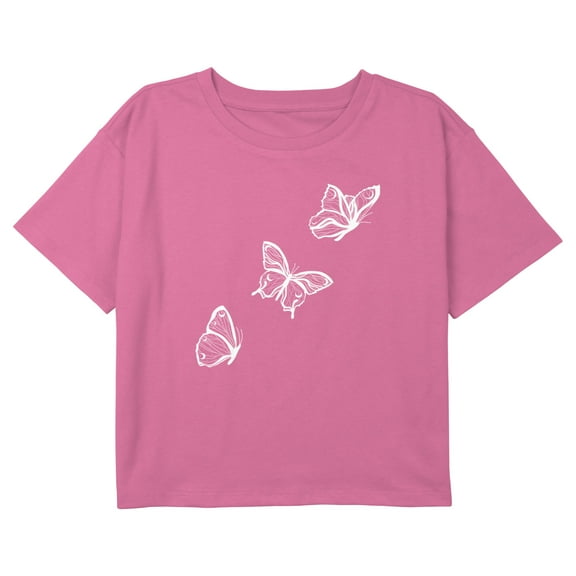 Girl's Lost Gods Flying Butterfly Outline Graphic Cropped T-Shirt Light Pink X Large