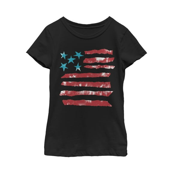 Girl's Lost Gods Fourth of July  Artistic American Flag  Graphic Tee Black X Small