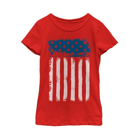 Girl's Lost Gods Fourth of July  Streak American Flag  Graphic Tee Red Small