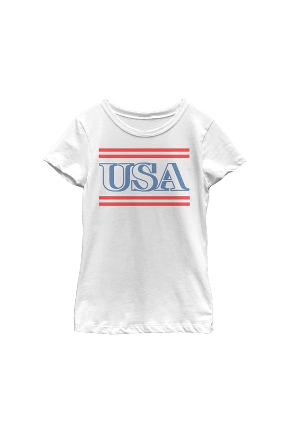 Girl's Lost Gods Fourth of July USA Stripe Graphic Tee White X Small