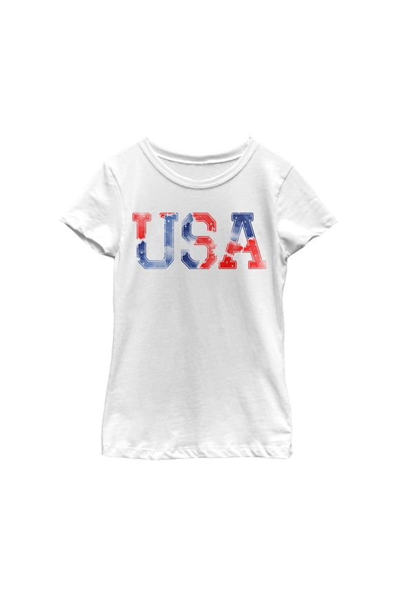 Girl's Lost Gods Fourth of July USA Watercolor Print Graphic Tee White Medium