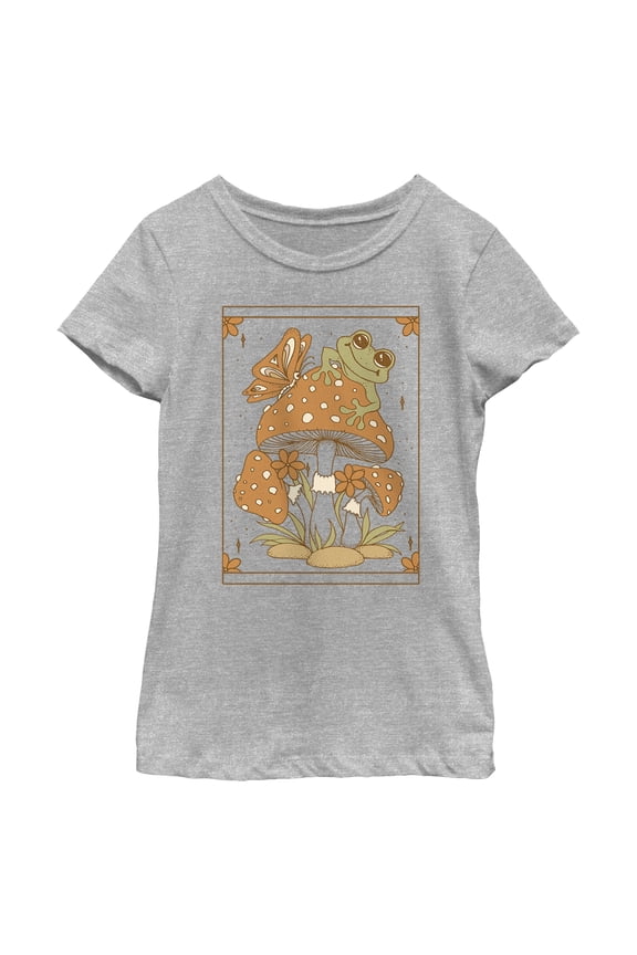 Girl's Lost Gods Frog and Mushroom Tarot Graphic Tee Athletic Heather Large