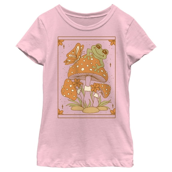 Girl's Lost Gods Frog and Mushroom Tarot Graphic Tee Light Pink Small