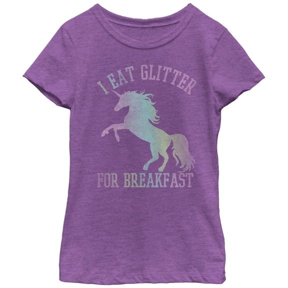Girl's Lost Gods Glitter Breakfast Unicorn Graphic Tee Purple Berry X Large