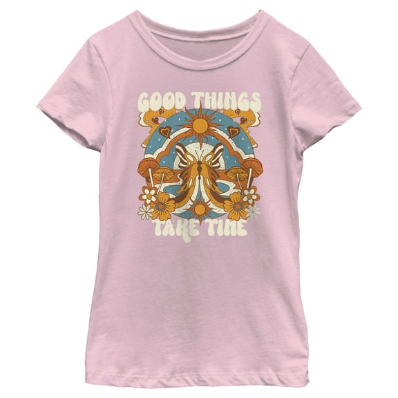 Girl's Lost Gods Good Things Take Time Butterfly  Graphic Tee Light Pink Medium