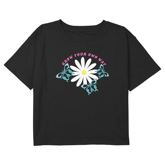 Girl's Lost Gods Grow Your Own Way Flower Graphic Cropped T-Shirt Black X Small