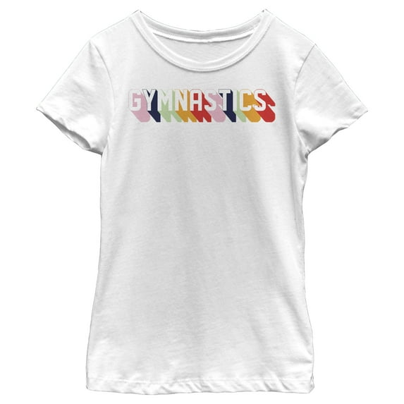 Girl's Lost Gods Gymnastics Rainbow Text Graphic Tee White X Small