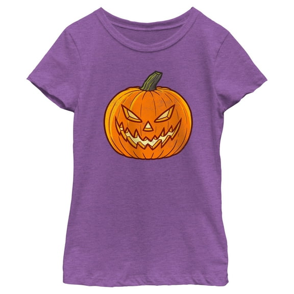Girl's Lost Gods Halloween Evil Jack-O'-Lantern  Graphic Tee Purple Berry Large