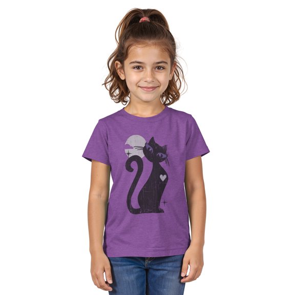 Girl's Lost Gods Halloween Full Moon Black Cat Heart Graphic Tee Purple Berry Medium