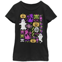 Girl's Lost Gods Halloween Ghostly Bows  Graphic Tee Black Small