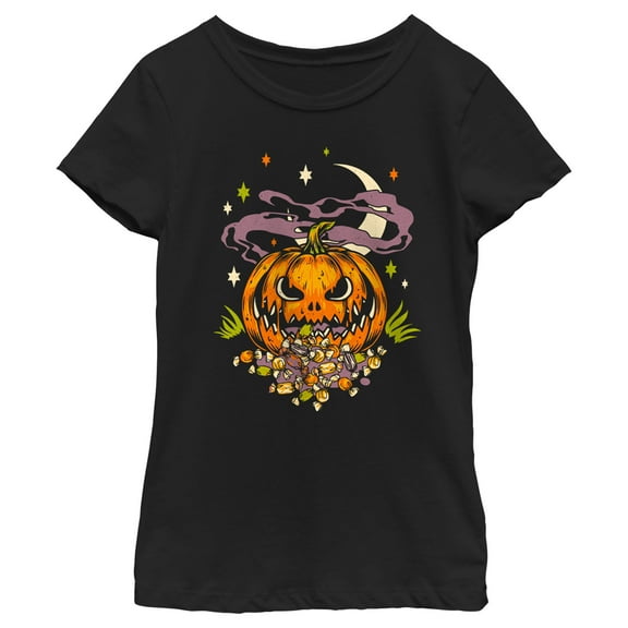 Girl's Lost Gods Halloween Jack-O'-Lantern Candy  Graphic Tee Black Small