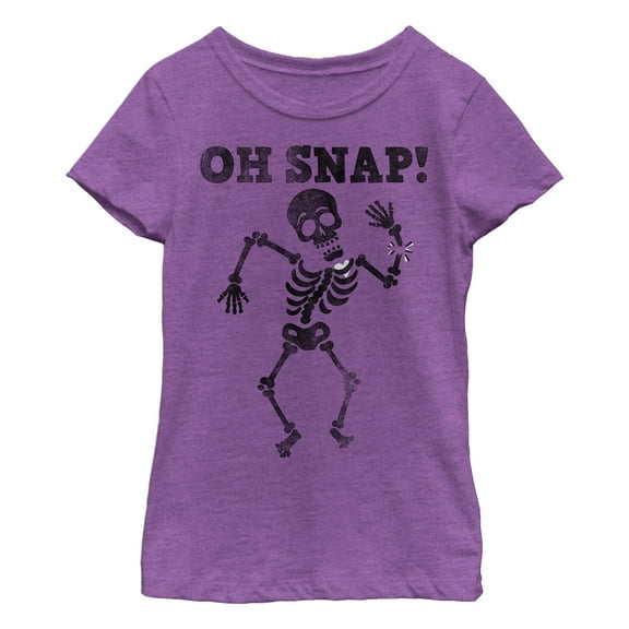 Girl's Lost Gods Halloween Oh Snap Skeleton  Graphic Tee Purple Berry Medium