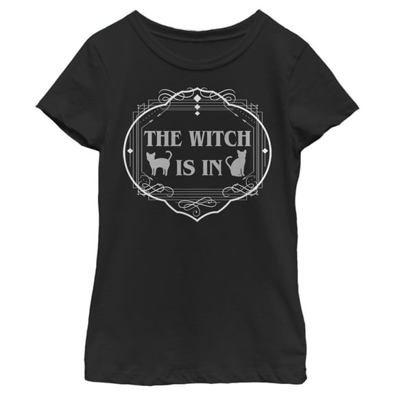 Girl's Lost Gods Halloween The Witch Is In Cats  Graphic Tee Black Small