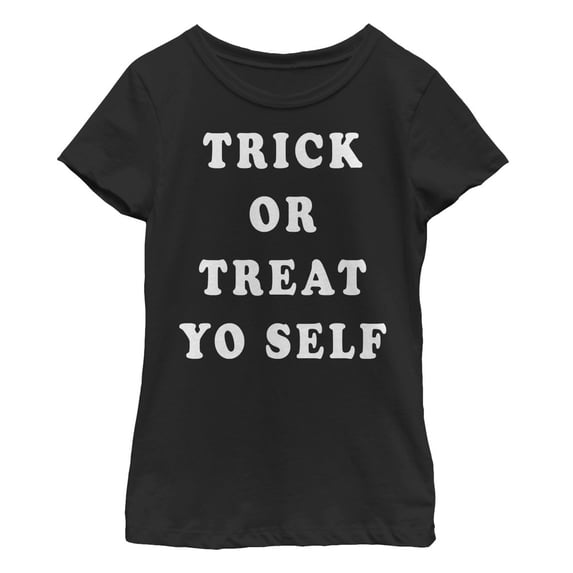 Girl's Lost Gods Halloween Trick Or Treat Yourself Graphic Tee Black Small