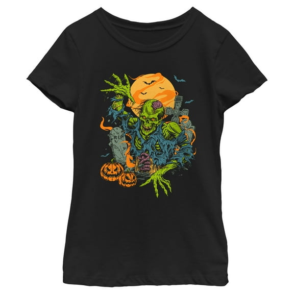 Girl's Lost Gods Halloween Zombie Scene  Graphic Tee Black Large
