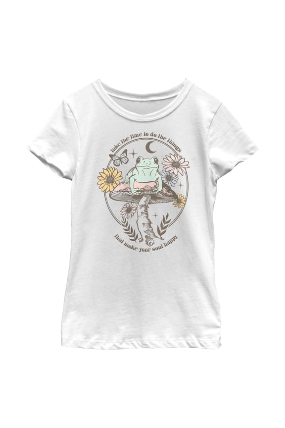 Girl's Lost Gods Happy Soul Frog  Graphic Tee White Large