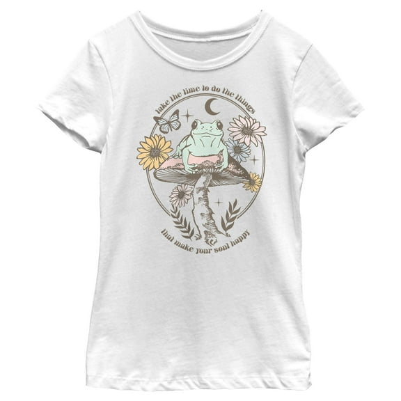 Girl's Lost Gods Happy Soul Frog Graphic Tee White Medium