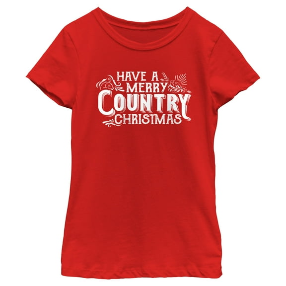 Girl's Lost Gods Have a Merry Country Christmas Graphic Tee Red Large