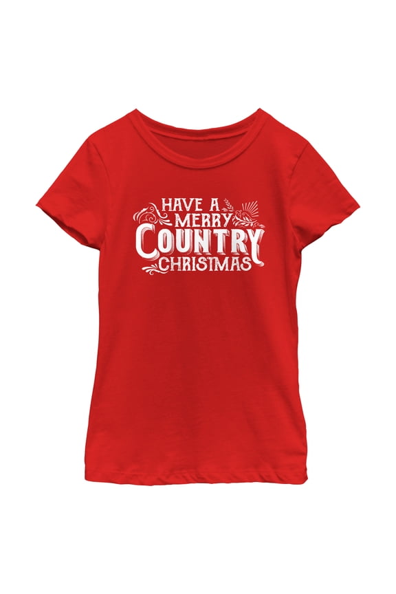 Girl's Lost Gods Have a Merry Country Christmas Graphic Tee Red Medium