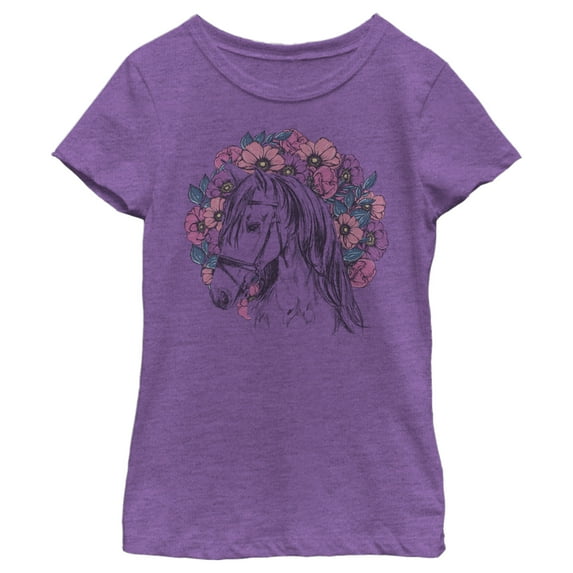 Girl's Lost Gods Horse Floral Crown Wreath Graphic Tee Purple Berry - Crown X Small