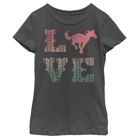 Girl's Lost Gods Horse Retro Love Text  Graphic Tee Black Large