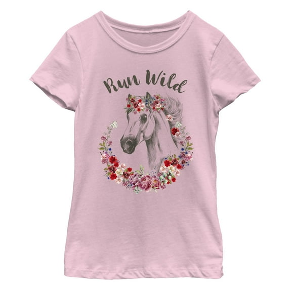 Girl's Lost Gods Horse Run Wild Floral Circle Graphic Tee Light Pink - Run Wild X Large