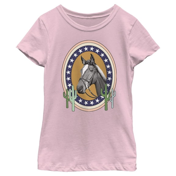 Girl's Lost Gods Horse Star Frame Portrait  Graphic Tee Light Pink X Small