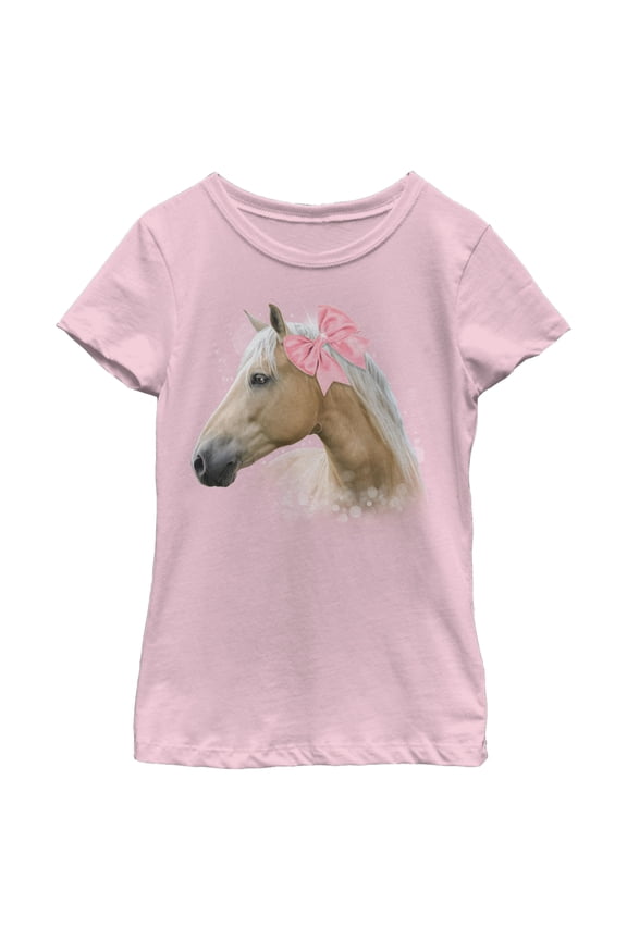 Girl's Lost Gods Horse in Pink Bow Graphic Tee Light Pink - Bow X Small