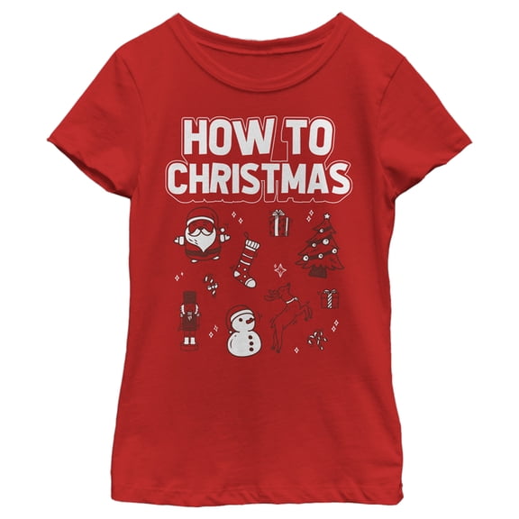 Girl's Lost Gods How to Christmas Graphic Tee Red Medium