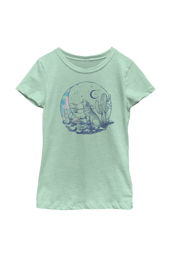 Girl's Lost Gods Howling Wolf Desert  Graphic T-Shirt