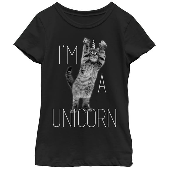 Girl's Lost Gods I'm a Unicorn Cat Graphic Tee Black Large