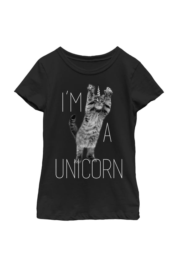 Girl's Lost Gods I'm a Unicorn Cat Graphic Tee Black Medium