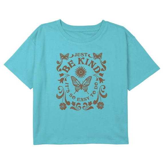 Girl's Lost Gods Just Be Kind Butterfly Graphic Cropped T-Shirt Blue X Large