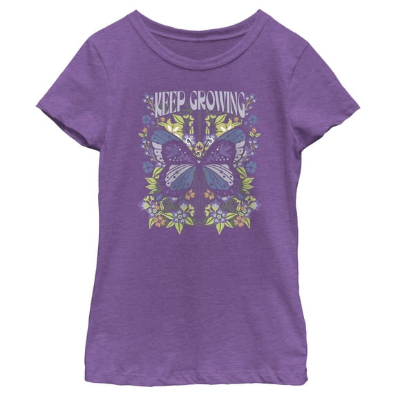 Girl's Lost Gods Keep Growing Butterfly Graphic Tee Purple Berry X Small