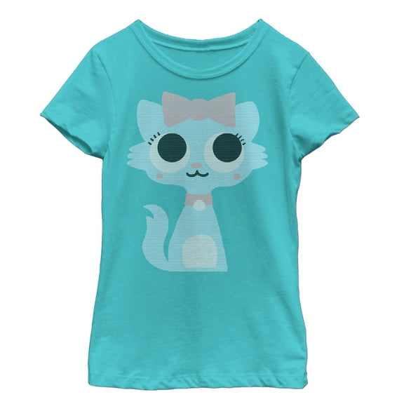 Girl's Lost Gods Kitten in a Bow Graphic Tee Tahiti Blue Small
