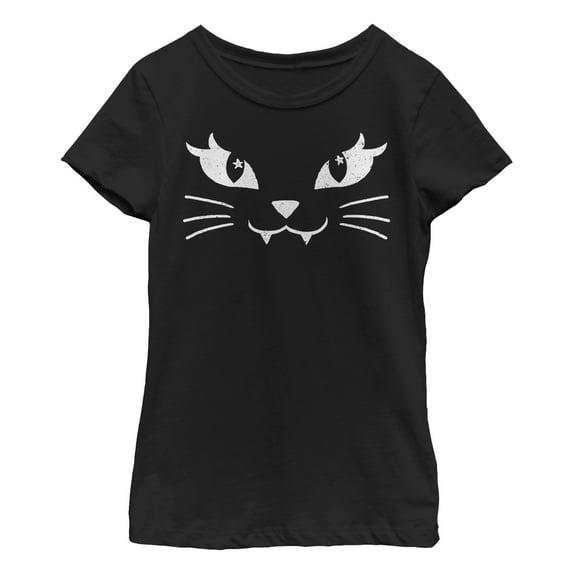 Girl's Lost Gods Kitty Cat Face Graphic Tee Black X Small