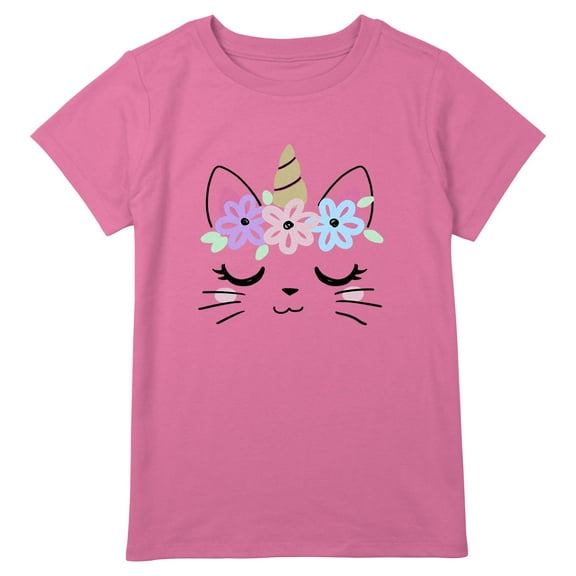 Girl's Lost Gods Kitty Unicorn with Flower Crown  Graphic T-Shirt