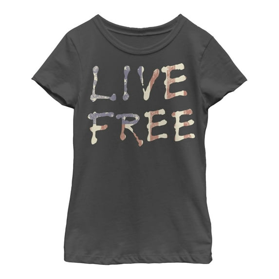 Girl's Lost Gods Live Free American Flag Graphic Tee Black X Large