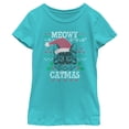 thumbnail image 1 of Girl's Lost Gods Meowy Catmas Knit Graphic Tee Tahiti Blue Small, 1 of 4