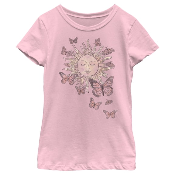 Girl's Lost Gods Monarch Butterfly Sun  Graphic Tee Light Pink Medium