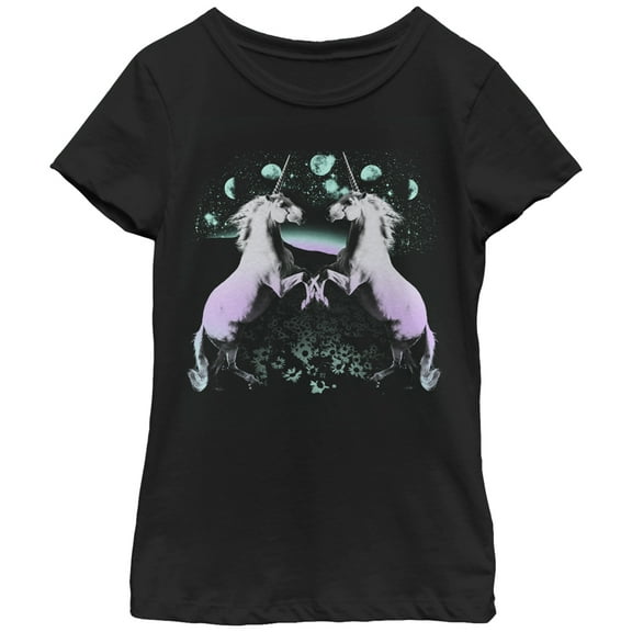 Girl's Lost Gods Moon Phase Unicorn Nights Graphic Tee Black Medium