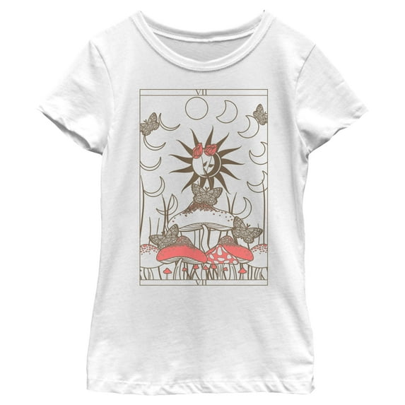 Girl's Lost Gods Mystic Mushroom Tarot Graphic Tee White Small