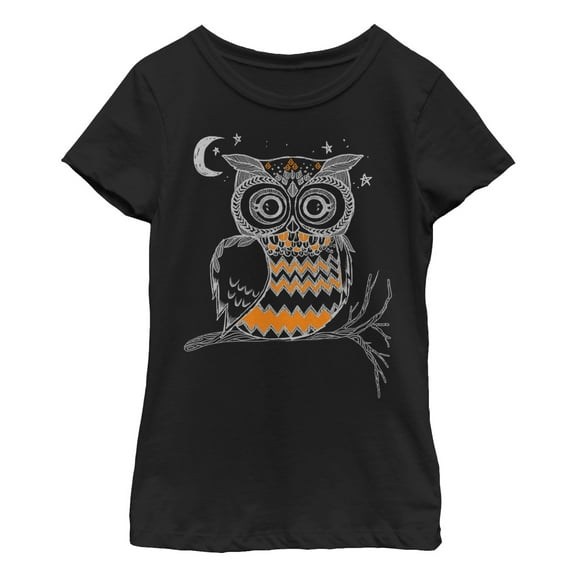 Girl's Lost Gods Owl in the Night  Graphic Tee Black Medium